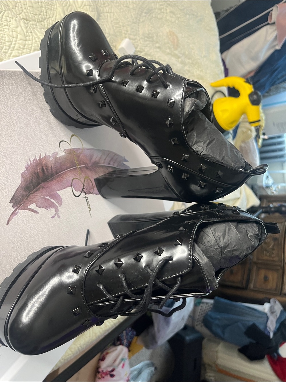 Jessica Simpson Black Studded Lace-Up Platform Heeled Boots